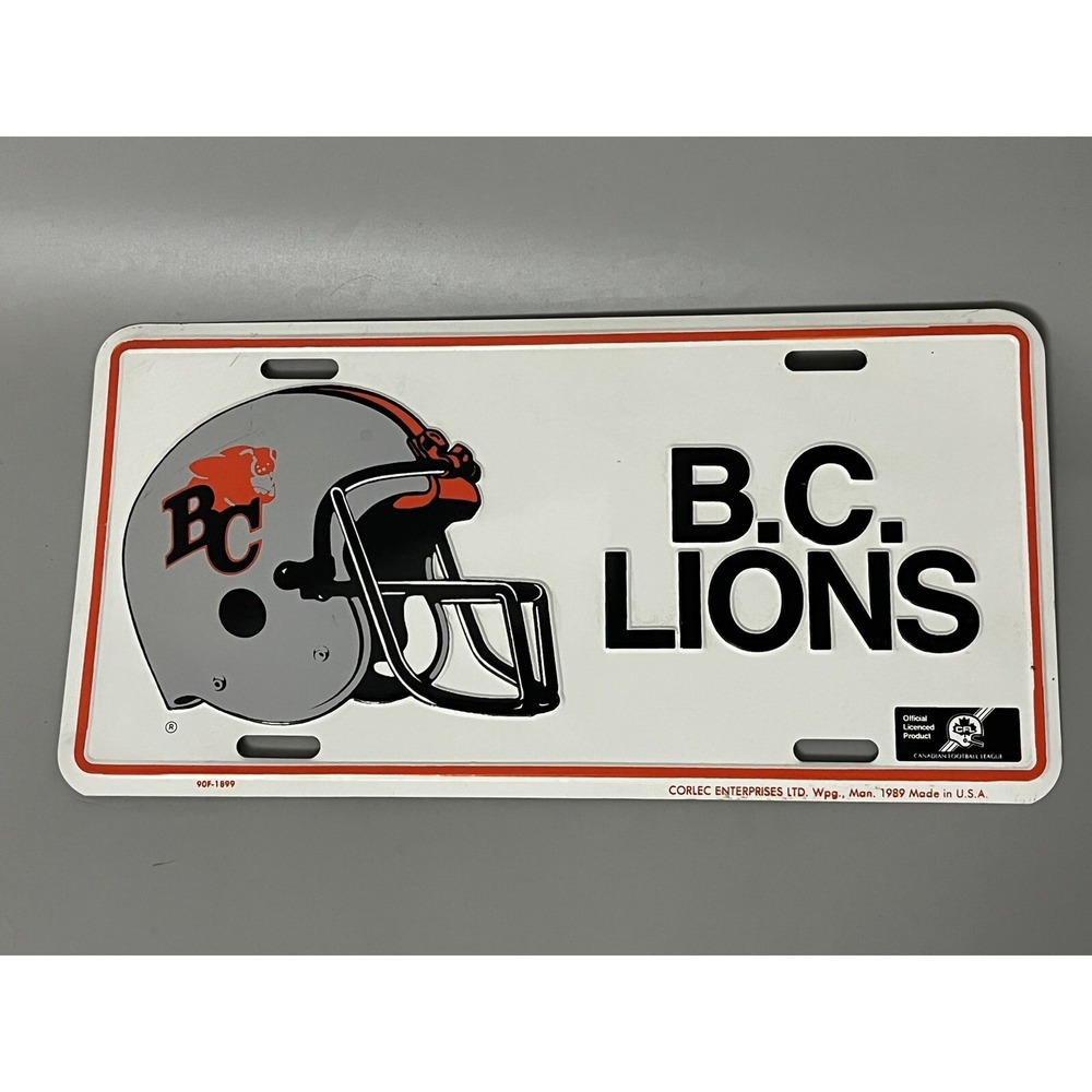 BC Lions Vintage CFL Canadian Football League License Plate Fan Logo 80s Corlec